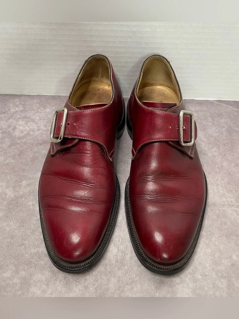 Brass Boot Dress Shoes Mens 8.5 M Burgundy Single Monk Strap Wingtip Shoes